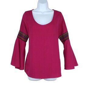 VaVa Women's Pink blouse bell sleeves & embroidery detail Size M